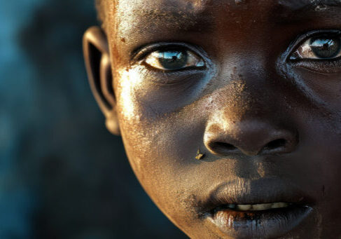 Orphan boy in an impoverished African village. Ugandan boy caring for himself on the streets